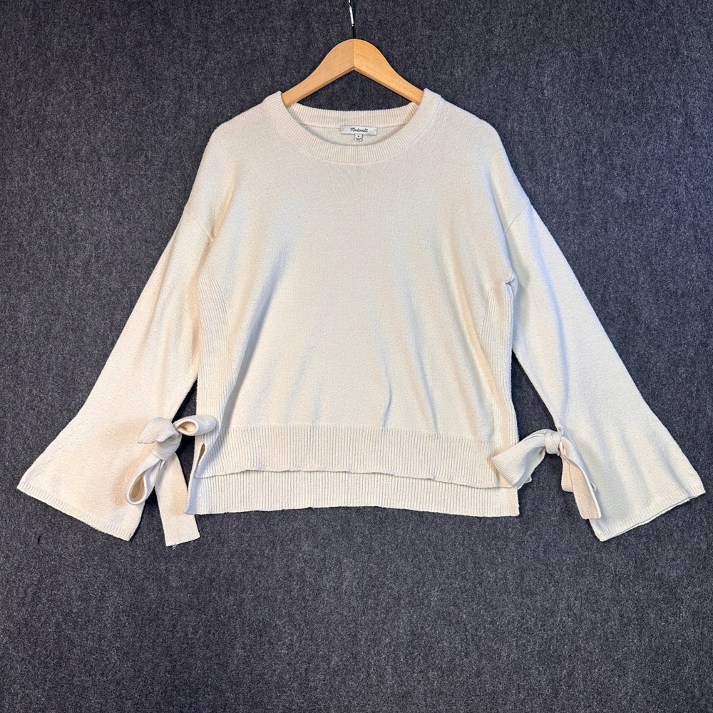 Madewell Cream Tie Cuff Bell Sleeve Crewneck Knit Sweater Womens M Cottagecore